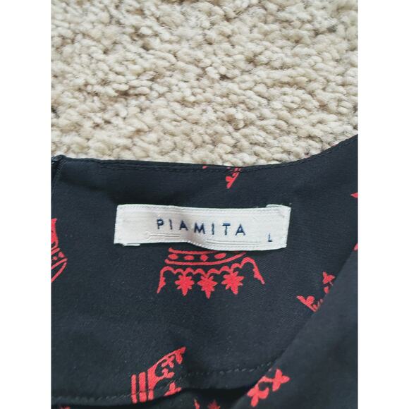 Piamita Loulou Graphic Crown Print Silk Sleeveless Blouse Red Black Large Luxury - Picture 5 of 6